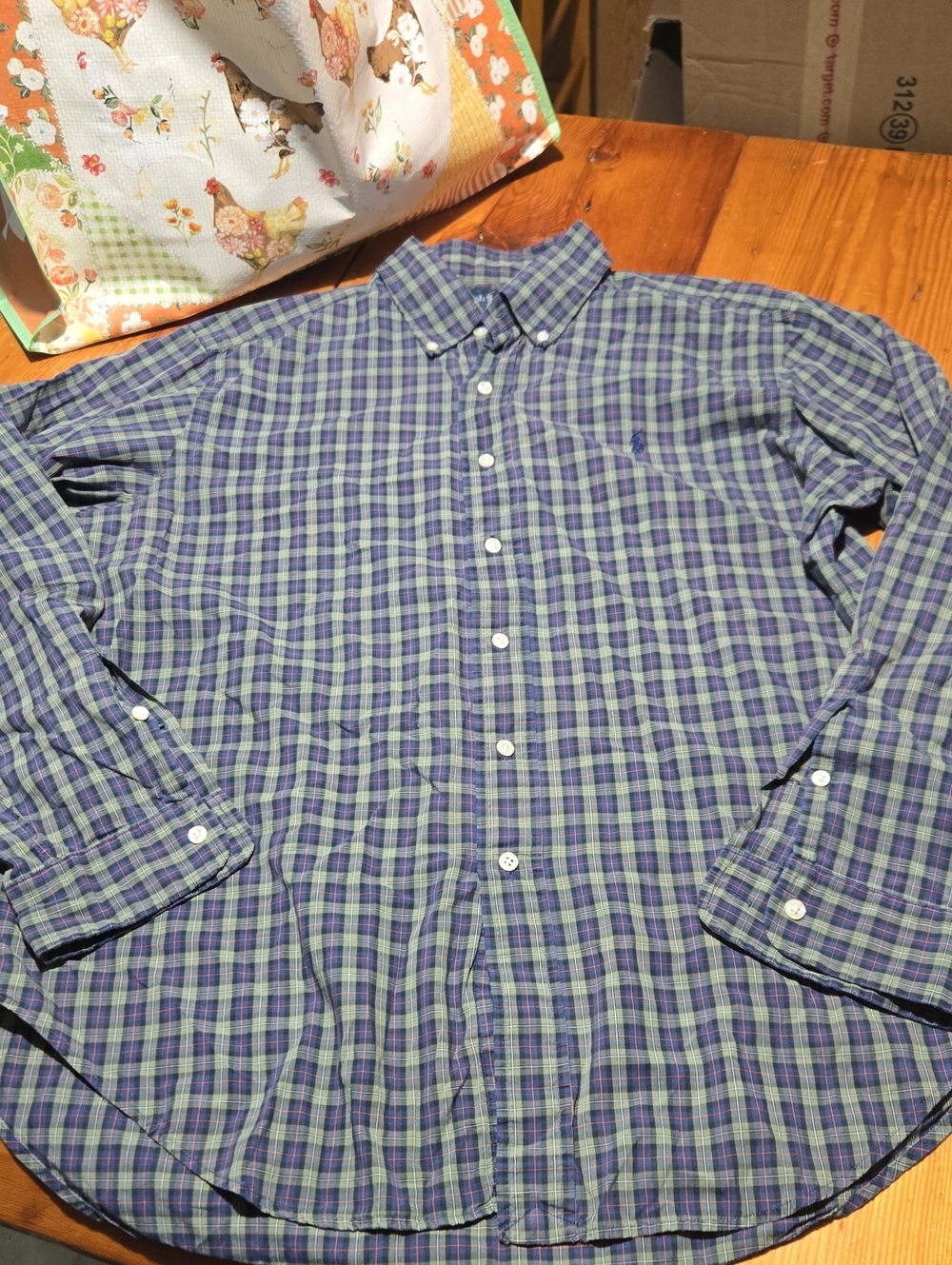 Ralph Lauren Green and Blue Plaid Button-Down Shirt Sz L